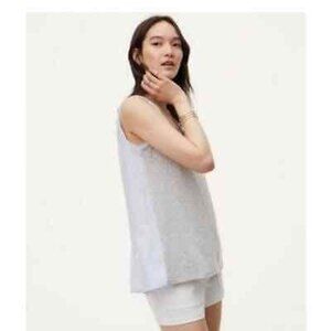 LOFT Womens Tank Mixed Media Gray Blue Stripe Sleeveless Pullover Top Size S